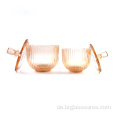 Neue Ankunfts-Glas besprühte bunte Kerzenglas-Serie mit gerippter Dekoration und Goldrand und Knopf
